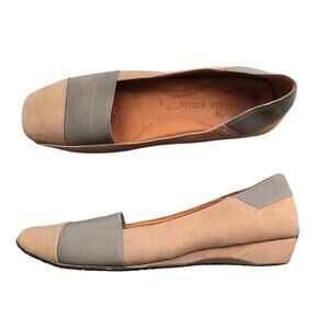 Gentle Souls Iso Kix Shoes 7.5 Taupe Tan Suede Leather Elastic Wedge Flats